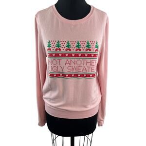 WILDFOX Not Another Ugly Christmas Sweater Pink Crew Bow Sweatshirt Size S Small